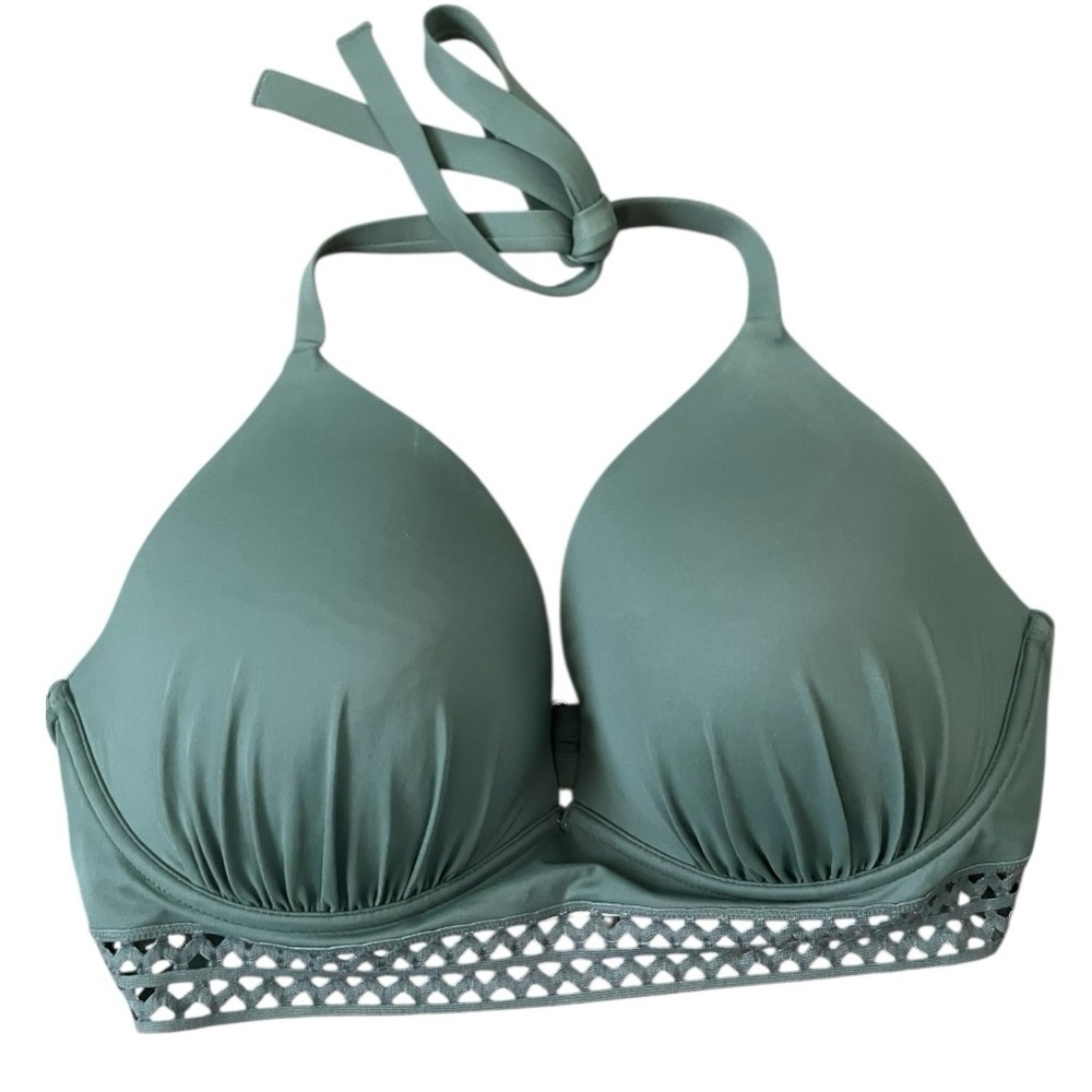 Shade & Shore Halter Bikini Top size 38DD women’s underwire lined padded green